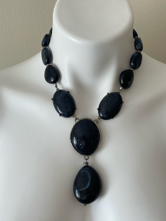 Jewelry - Dark Blue Statement Drop Necklace - Women Jewelry